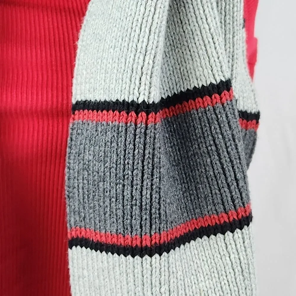 💜Old Navy Gray & Red Colorblock Striped Unisex Cotton Scarf